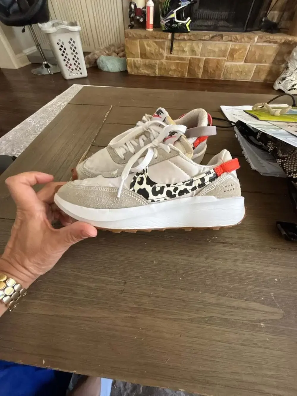 Nike Waffle Debut Women's Sneakers in White/Orange Leopard Print